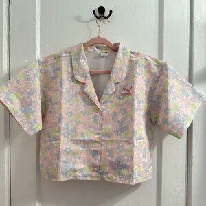 PUMA Floral Cropped Button-Up Shirt – Size Small